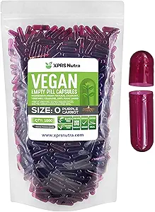 XPRS Nutra Tamanho 0 Cápsulas Vazias - 1000 Contagem Cápsulas Veganas Vazias - Pílulas Vegetarianas - Enchimento de Cápsulas Vegetais DIY - Cápsulas Veggie Pill Caps para Suplementos Do-It-Yourself (Purple Cenoura)