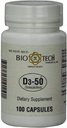Bio-Tech Pharmacal D3-50 50 000 UI, 100 Cápsulas − All-Natural Supplement − Suporta Osso, Coração Neuromuscular, & Imune Health − Sem Laticínios, Peixe, Glúten, Amendoim, Shellfish, & Soy