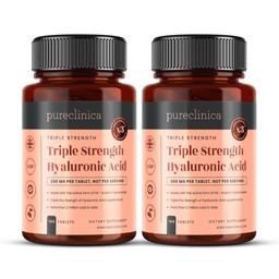 Pureclinica Ácido Hialurónico 300mg x 360 Comprimidos (2 frascos de 180-12 meses de fornecimento). Ácido Hialurónico Triplo Força. 300% mais forte do que qualquer outro comprimido HLA.