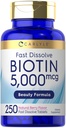 Carlyle Biotin 5000mcg , 250 comprimidos de dissolução rápida , Suplemento para homens e mulheres , Vegetarian, Non-GMO, Gluten Free