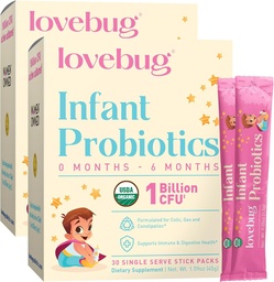 LAVEBUG Probióticos infantis 0-6 Meses - USDA Probióticos orgânicos para bebês, Suporta Gás de Bebê, Colic, Diarréia e Relívio de Obstipação recém-nascido, Alergênio e Açúcar Livre, Pó sem gosto, 60 Pack