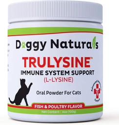 Verdadeiramente L-Lysine para gatos Suporte Imune Pó Oral 4oz/100g - Gatos e gatinhos de toda a idade, espirros, Nariz Runny Squinting, Olhos Aguados - Peixe & Aves Flavor (EUA) (100 Grams ( 500mg / Scoop))