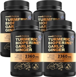 4-em-1 Suplementos de Alho e Alho com BioPerine – 2360mg Cápsulas de Raiz de Ginger Cúrmica com Alho – mistura de ervas de alta potência (120 ct, pacote de 4)