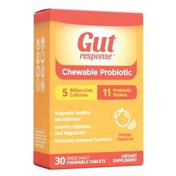 Probiótico mastigável para homens e mulheres, retarda o envelhecimento digestivo, aumenta o sistema imunológico, não-GMO, sem glúten e sem soja, 5 bilhões de UFC, 30 comprimidos mastigáveis, sabor laranja