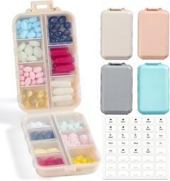 4 Pack, 14 GRIDS caixa de organizador de pílulas de viagem com rótulos - Kit de caso de medicina de viagem - Pocket Daily Pharmacy Container - Dispensador de medicamento de viagem para armazenamento de suplemento de vitamina de óleo de peixe