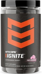MTN OPS Ignite Trail Packs Energy Drink Powder, Gluten Free Nootropic Supplement Drink Mix, L Arginina, L Citrulina, Cafeína e Nootropic Sugar Free Drink Mix, 20 Servings, Limonada rosa