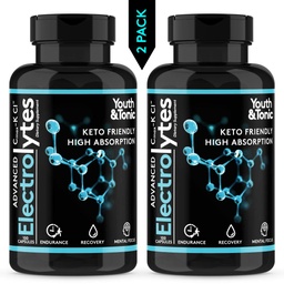 Suplemento Eletrolítico completo w Alta biodisponibilidade e Cloreto de Cmáx Magnésio de Potássio para a recuperação muscular Endurance Concentração Mental. Sales de reidratação rápida e comprimidos Keto Friendly com 200 caps