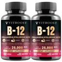 B12 Metilcobalamina com Ácido Hialurônico, Colágeno e Folato – 25000 mcg Suplemento Melhorar Absorção e Impulsionar Energia – Livre de Glúten, Made in USA, B1, B2, B3, B6, B7 Complexo - Pack of 2
