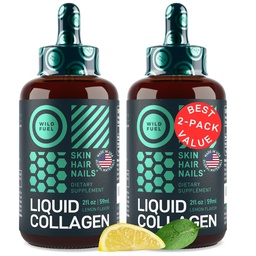 Peptídeos de colágeno líquido com gotas de biotina - 30.000mcg Líquido de colágeno para mulheres e homens mais Biotina - Pele jovem, crescimento do cabelo, unhas fortes - Vitaminas capilares para perda de cabelo - sabor limão - 2x2oz