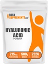 BulkSuplementos.com Ácido Hialurônico Pó - como Hialuronato de Sódio, Suplementos de Ácido Hialurônico - Grau Alimentar, Sem Glúten - 215mg por Serviço, 500g (1,1 lbs) (Pacote de 1)