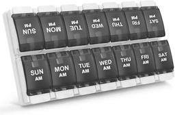 Sukuos AM PM Organizador de pílulas de 7 dias por semana, 2 vezes uma caixa de pílulas dia com botão de pressão Arthritis Friendly, casos de medicina para vitamina / óleo de peixe / suplementos, fácil de limpar (preto)