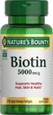 Biotina da recompensa da natureza, apoia o metabolismo para a energia celular e cabelo saudável, pele, e unhas, 5000 mcg, 72 Softgels