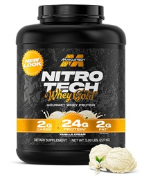 MuscleTech Whey Protein Powder (Vanilla Cream, 5LB) - Nitro-Tech Whey Protein Isolate Smoothie Mix para Lean Muscle & Recovery - 24g de Whey Gold para Mulheres e Homens - Embalagem Maio Vary
