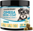 EagouDiary Salmon Oil Chews para cães,Omega 3 Skin & Coat Supplement para cães com EPA & DHA Fatty Acids,Angelica, Metionina,Vitaminas,Minerais para Pele Comichão e Alergia (120Ct)