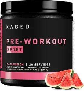 Kaged Sport Pré-treino em pó para homens e mulheres, Melancia, Sport Certified, 188mg Cafeína, Suplemento de óxido nítrico, Beta Alanine para energia, Halterofilismo, Cardio Endurance & Força, 20 Servings