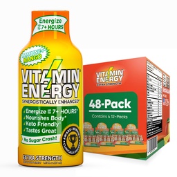 Vitamina Energia Imune+ Força extra Energia Shot Mango 48 Pack, 260mg Cafeína Natural, B-Vitaminas, Citicolina, Chá Verde, Imunidade e Foco Suporte, Açúcar Zero, Sem glúten 1,93 fl oz