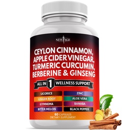 Ceilão Canela, Açafrão, Vinagre de Maçã, Ginseng, Aloe Vera, Berberine Plus Banaba, Ginger Root - 60 Contagem