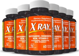 X Ray Dol Tripla Ação Suplemento de apoio conjunto com Glucosamina 1500mg, Condroitina 800mg, HSH 750mg e 5X Vitamina D para articulações saudáveis, ossos e cartilagem - 60 contagem por garrafa - 6 Pack