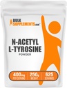 BulkSuplementos.com N-Acetil L-Tirosina em pó -Suplemento de tirosina, NALT em pó, Amino Acid Supplement - Sem sabor e sem glúten, 400mg por serviço, 250g (8,8 onças) (Pacote de 1)