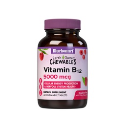 BlueBonnet Nutrição Terra Doce Vitamina B12 5000 mcg Tablets mastigáveis, Sem soja, Sem glúten, Kosher Certificado, Dairy-Free, Vegan, Framboesa flavored, 60 Tablets mastigáveis, 60 Servings