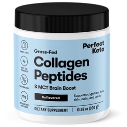 Perfeito Keto Collagen Peptides proteína em pó com óleo MCT, Colágeno hidrolisado, Tipo I & III Suplemento, Sem glúten, Feed grama, Baixo carboidrato, Keto creme de café, Colágeno para mulheres e homens, Sem sabor