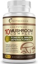 10 Cogumelo Complexo Nootrópico Cerebral Suplemento Avançado Mistura de Melhor Functional Mushrooms-Brain Memória Foco Energia, Imune Suporte-Leões Mane-Reishi-Cordyceps-Chaga-Turkey Tail (90 cápsulas)