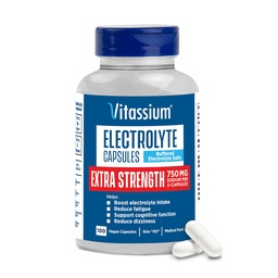 Cápsulas de Eletrolito de Força Extra de Vitássio, 750mg de sódio para o gerenciamento de POTS e dietas de sódio alta, sem sabor, 100 comprimidos de sal (Tamanho 00)