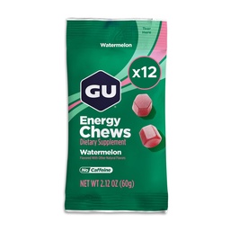 GU Energy Chews, Gummies de energia de melancia com eletrólitos, Vegan, Gluten-Free, Kosher, Cafeína-Free, e Dairy-Free On-The-Go Energy para qualquer treino, 12 Bags (24 Servings Total)