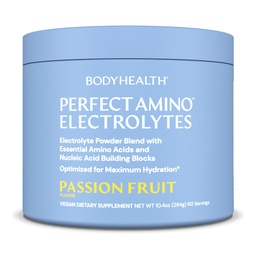 BodyHealth PerfectAmino Electrolytes Powder No Sugar, Hydration Jesting Keto Zero Eletrolytes Sugar Drink Mix with Trace Minerals - Fruta de paixão - 60 Servings