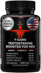 Impulso Anabólico & Muscle Builder, T-GAINS Testosterona Suplemento para Homens, TRT Test Booster & Estrogen Blocker, HGH Suplementos para Homens - Tongkat Ali Fadogia Agrestis para Crescimento Músculo, 120 Caps