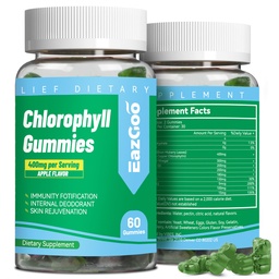 Pastilhas de clorofila livre de açúcar, Zinco de vitamina B12 - desodorante natural*, Suporta pele saudável e desintoxicação corporal*, Imune e suporte de digestão, Suplemento de clorofila mastigável para mulheres - 60 Contagem