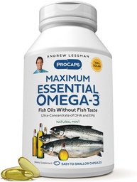 ANDREW LESSMAN Máximo Essencial Omega-3 Mint - 60 Softgels - Ultra-Pure, Óleos Omega-3 de alta potência. Alta DHA, sem problemas estomacais, sem contaminantes, sem mercúrio. Pequeno fácil de engolir Softgels