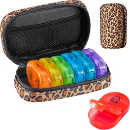 Serfeymi Weekly Travel Pill Organizer 2 vezes um dia AM PM Upgraded Rainbow Pill Box 7 dia com caixa portátil de comprimidos de lona Zipper, Medicina Organizador de pílulas, vitaminas, óleo de peixe - Brown 01