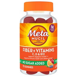 Suplemento de fibra de metamucil 72 chicletes, fibra + vitaminas C,D & B12 no Açúcar adicionado, Suporta cicatriz digestiva + suporte saúde imune, Citrus Berry sabor.