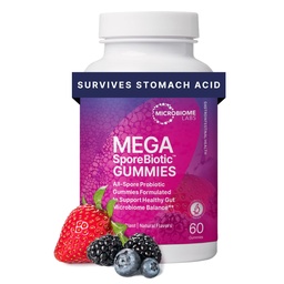 Microbiome Labs Espora Gummies Probióticas Baseadas para Mulheres, Homens e Crianças - MegaSporeGummies Bióticas - 4 Bacillus Probióticos para Saúde Digestiva & Suporte Microbiome - Berry Flavor (60 Gummies)