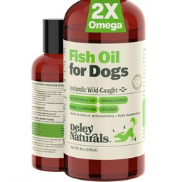 Deley Naturals Dog Fish Oil islandês 2X Omega - Dog Itching Skin Alief com Omega 3 6 9 para alergias, casaco e coração - Omega 3 Fish Oil para cães Skin Irritation - 4oz Omega Oil para cães Made in USA