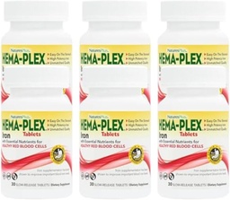 NaturesPlus Hema-Plex Iron - 30 Comprimidos de Libertação Mantida, Pacote de 6-85 mg Ferro Elemental - Saúde total do sangue - com vitamina C & Bioflavonóides - Vegan, Glúten Livre - 180 Total Servings