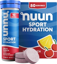 Nuun Sport Electrolyte Tablets com magnésio, cálcio, potássio, cloro e sódio, Gluten Free & Vegan, Fruit Punch, 8 Pack (80 Servings Total)