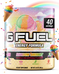 G Combustível Rainbow Sherbet Energia Beber Pó, Mistura de cafeína pré-treino para jogos, Sugar Free Focus Amino, Vitamina + Antioxidantes, 9.9oz (Rainbow Sherbet, 40 Servings)