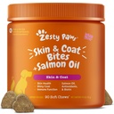 Zesty Paws Salmon Oil para cães pele e casaco, Omega 3 Fish Oil Chews, Dog Allergy Relief Chews, Itch Relief Supplement, 90 Count, Salmon Flavor