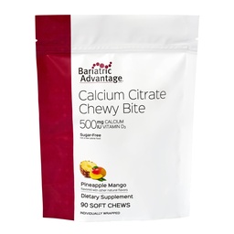 Vantagem bariátrica Citrato de cálcio Chewy Bites 500 mg - Altamente Absorvível & Digestível - Vitamina D3 - Suplemento de cálcio facilmente mastigável - Manga de abacaxi - 90 Contagem