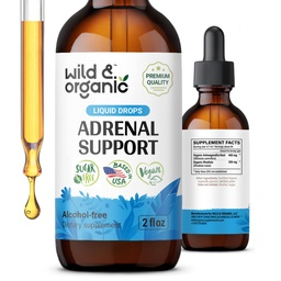 Selvagem & Suporte Adrenal Orgânico Tintura para o Outlook Positivo - Complexo Adrenal com Ashwagandha, Rhodiola Rosea Root - 1-Month Supply - Vegan, Sem Açúcar & Álcool - 2 fl oz
