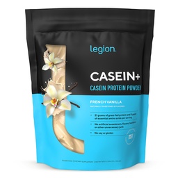 LEGION Pó de proteína de caseína (Baunilha Francesa) - Pó de proteína de caseína Micellar de liberação lenta - Pó de proteína não-GMO, sem glúten e naturalmente adoçado em pó de vacas alimentadas com grama (25 Servões)