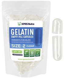 XPRS Nutra Tamanho 2 Cápsulas vazias - 100 Count Clear Cápsulas de Gelatina Vazias - Comprimidos DIY Cápsula Preenchimento - Pure Bovine Pill Gel Caps para Do-It-Yourself Suplementos
