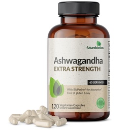 Futurebióticos Ashwagandha Força extra Stress & Mood Support com BioPerine - Fórmula não GMO, 120 Cápsulas Vegetarianas
