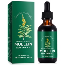 Mullein Drops for Lungs 2 Fl Oz - Mullein Leaf Extract for Lungs with Chlorophyll - Suplemento de ervas naturais para limpeza do pulmão, suporte respiratório, aumentar a imunidade, bem-estar digestivo
