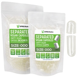 XPRS Nutra Vegan Tamanho 000 Cápsulas Separadas- 500 Conde Premium Tampas Vazias Separadas em Sacos - Limpar Cápsulas Vazias - 000 Comprimidos para Preenchimento Suplemento DIY