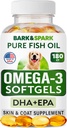 BARK & SPARK Omega 3 para cães - 180 Peixe Óleo Softgels para Dog Shedding, Alergia da pele, Itch Relief, Hot Spots Tratamento - Saúde comum - Pele e casaco Suplemento - EPA & DHA ácidos gordos - óleo de salmão