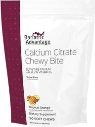 Vantagem bariátrica Citrato de cálcio Mastigar Mordidas 500 mg - Altamente Absorvível e Digestível - Vitamina D3 - Suplemento de cálcio facilmente mastigável - Laranja Tropical - 90 Contagem