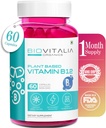 BIOVITALIA Vitamina B12 Cápsulas Metil Cobalamina Suplemento 1000mg Cápsulas Baseadas em Plantas - Suporte Função Nervo & Metabolismo Enriquecido com Trigo espirulina Beterraba - 60 Caps Vegan